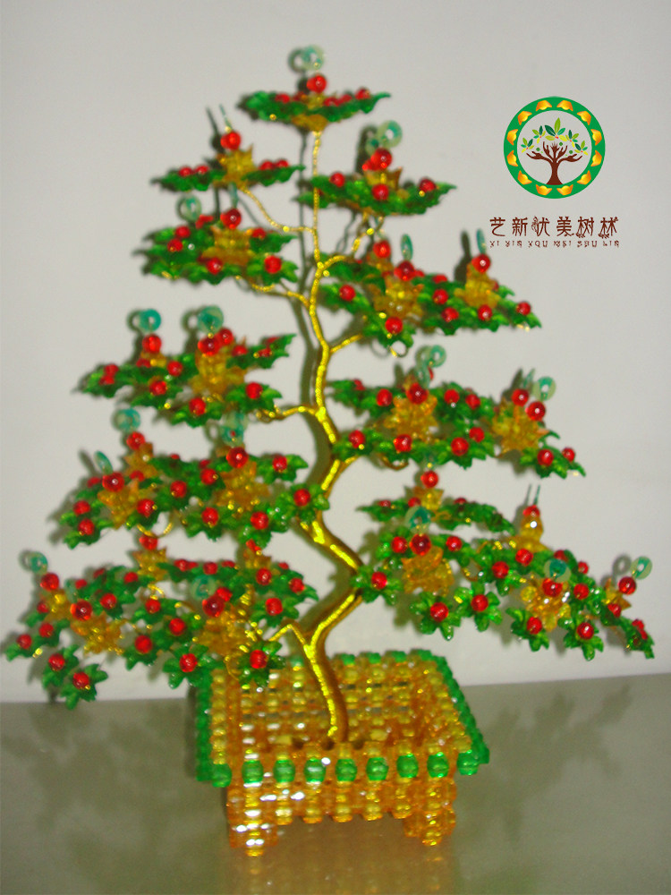 diy手工串珠招财风水摇钱树/创意礼物/装饰摆件/教程材料包/成品