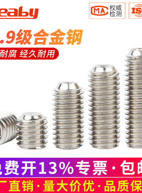 12.9级镀镍凹端紧定机米螺丝内六角无头顶丝高强度M2.5M3M4M5M10