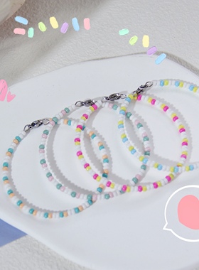 彩色撞色米珠手链 记忆钢圈龙虾扣手链 适合手围15-16