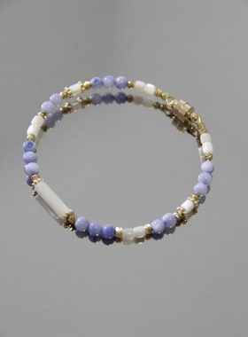 新中式质感原创手作贝壳串珠记忆钢圈手链 14k金女小众高级设计感