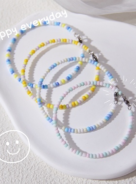 夏日缤纷米珠手链 记忆钢圈龙虾扣手链 适合手围15-16