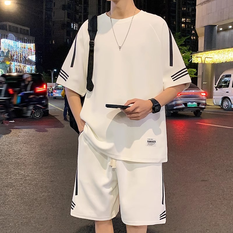 NASA休闲运动套装男夏季薄款冰丝短袖t恤男装一套搭配帅气两件套