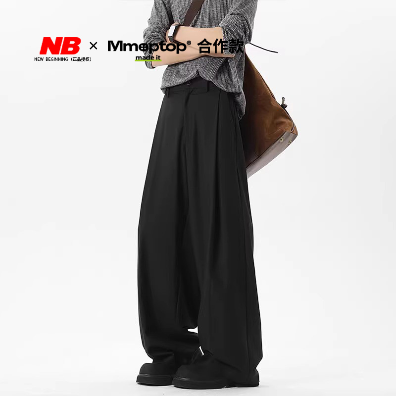 NB&Mmoptop联名美式弯刀裤男款夏季褶皱垂感宽松凉感阔腿西装裤子