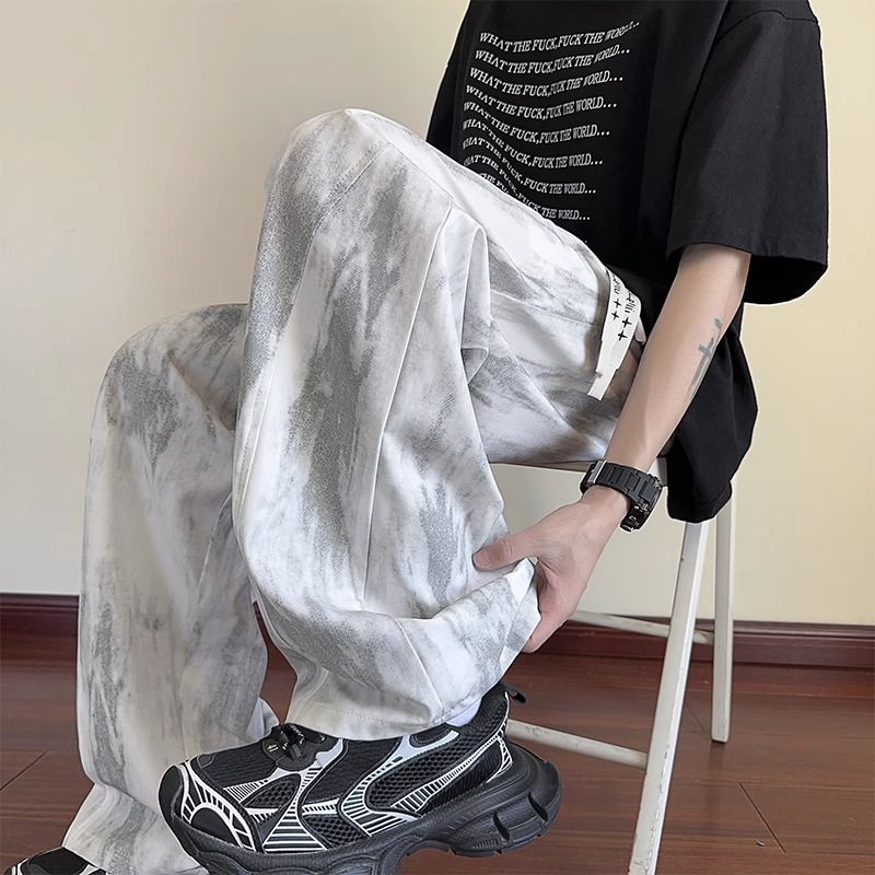 NASA扎染弯刀冰丝裤子男夏季薄款宽松直筒休闲长裤潮牌凉感阔腿裤