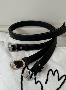 潮流男个性针扣头细款腰带百搭韩版设计感皮带ins风搭配黑色腰带