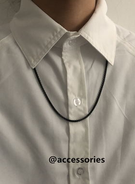 街头简约金属黑色细款项链潮流嘻哈长款项链ins冷淡风男钛钢饰品
