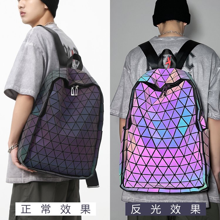 镭射背包炫彩反光菱形片双肩包男
