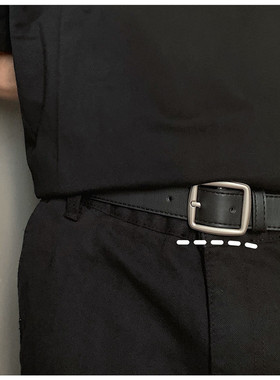 时尚简约黑色休闲细款皮带银色方头皮带韩版男窄腰带青年百搭裤带