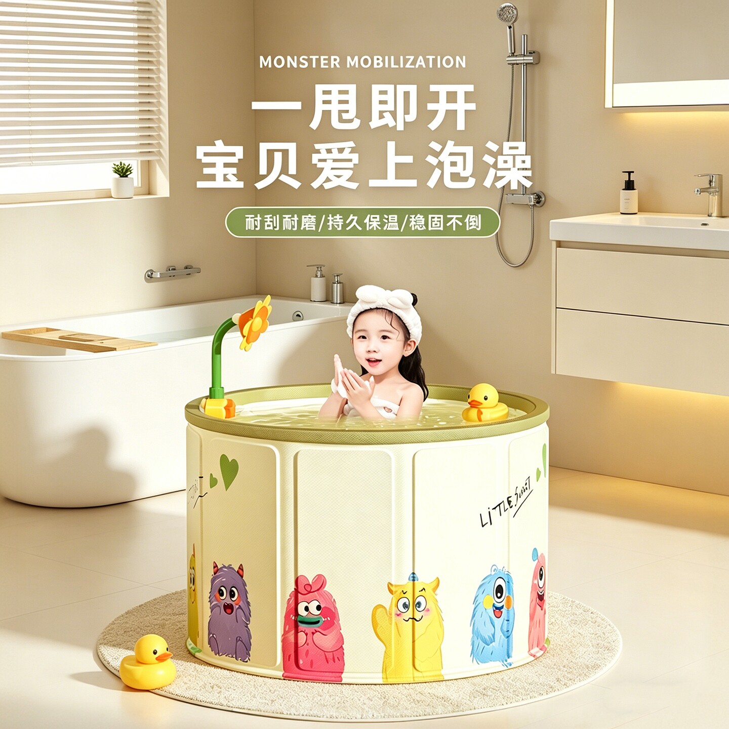 2026年新款泡澡桶儿童折叠洗澡桶家用新生婴儿游泳加厚小孩洗澡盆