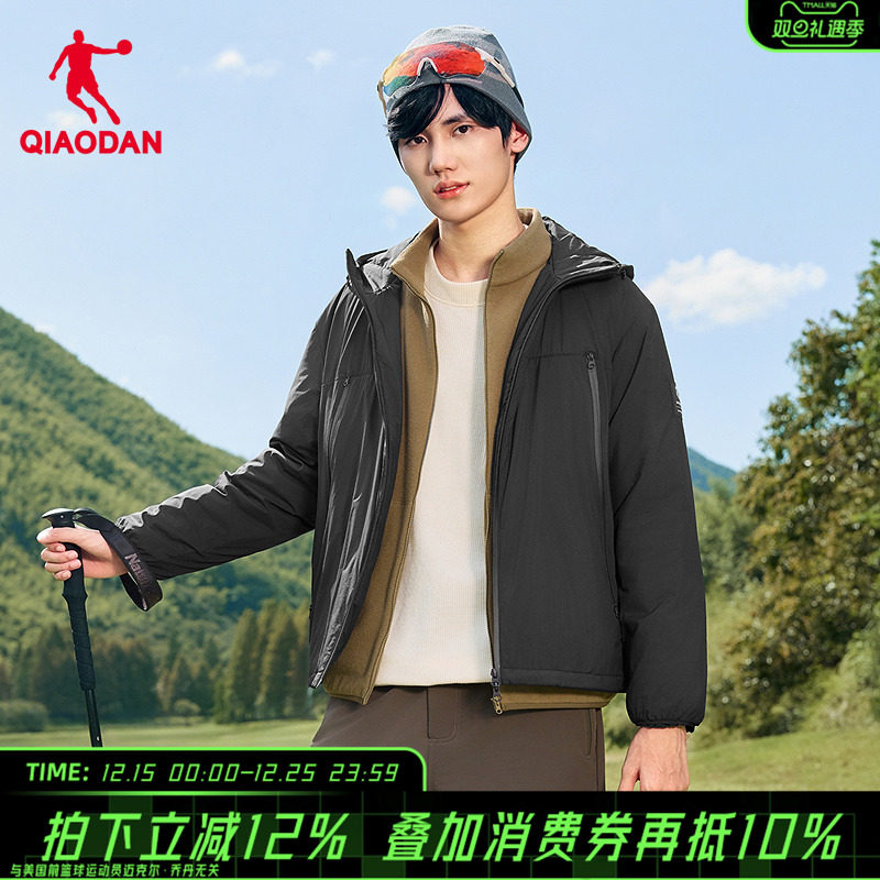 金标P棉|乔丹棉服男2025冬季新款防泼水黑色防风户外登山外套风