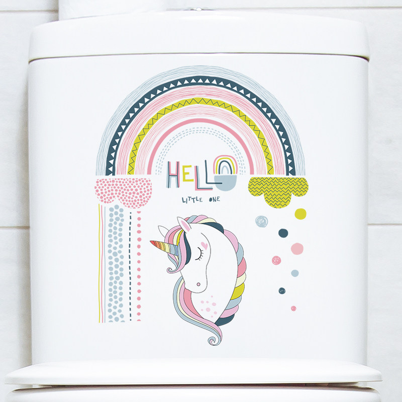 彩虹雨滴独角兽墙壁装饰贴纸马桶盖子贴画水箱卡通幼儿园寝室瓷砖