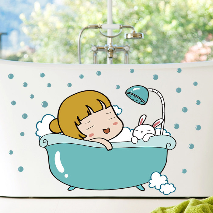 墙贴洗澡卡通搞笑创意自粘墙壁贴纸儿童房浴室卫生间墙纸墙上装饰