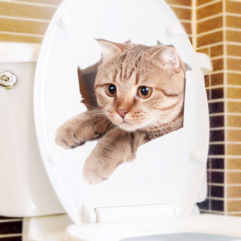 墙贴马桶贴猫咪搞笑创意寝室宿舍洗手间厕所浴室防水贴纸画自粘