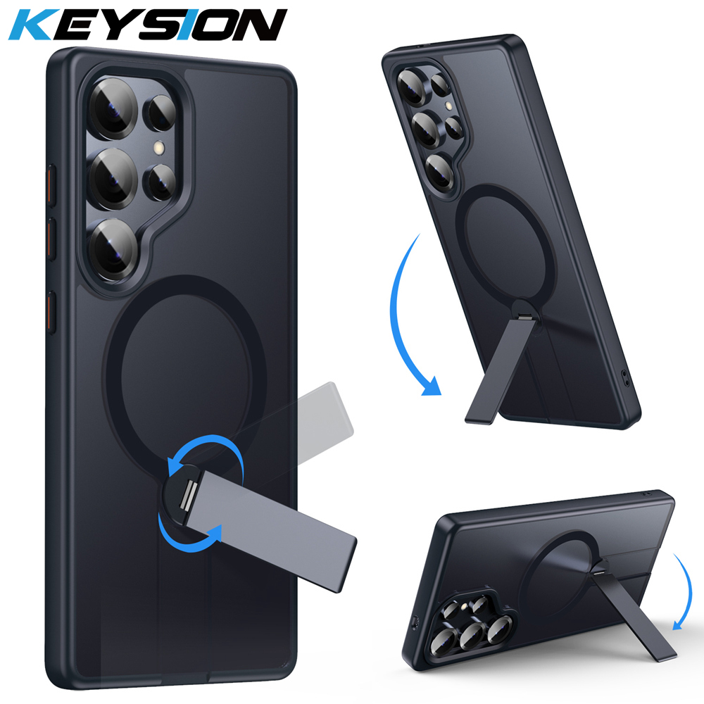 适用三星S25 Ultra手机壳360度旋转支架S25+无线充电保护壳PC防摔S24+车载磁吸保护套支点S24 Ultra手机支架