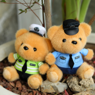 警察交警小熊挂件毛绒玩具公仔医生消防熊猫钥匙扣挂饰玩偶布娃娃