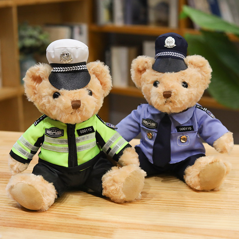 网红交警小熊玩偶公仔制服铁骑警察毛绒玩具定制宣传活动礼品批发