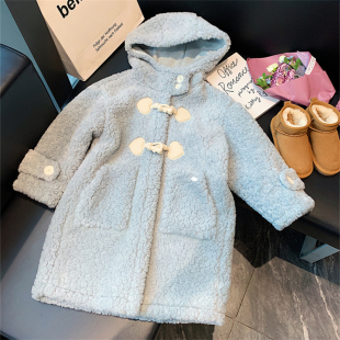 女童大衣外套冬季新款韩国童装儿童蓝色仿皮毛一体羊羔绒棉服