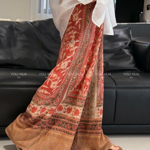 26年棉绸裙裤新花色！格子裤裙女夏季高腰百搭复古显瘦阔腿裤气质