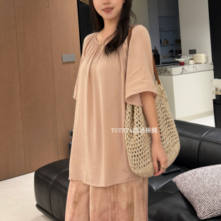 百搭半袖 宽松大码 超薄人造棉上衣 新款 棉绸背心木耳边T恤女夏季