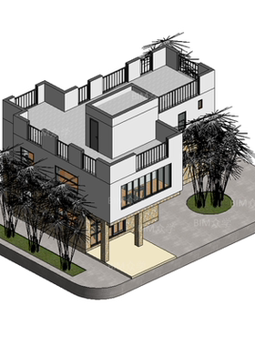 BIM-revit2018版建筑信息小别墅模型含家具墙板楼梯等构件-1-1