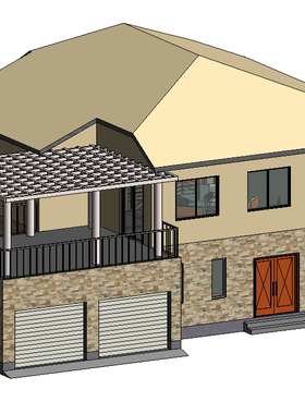 BIM模型revit小别墅2018版建筑模型含家具墙板楼梯屋顶等-4