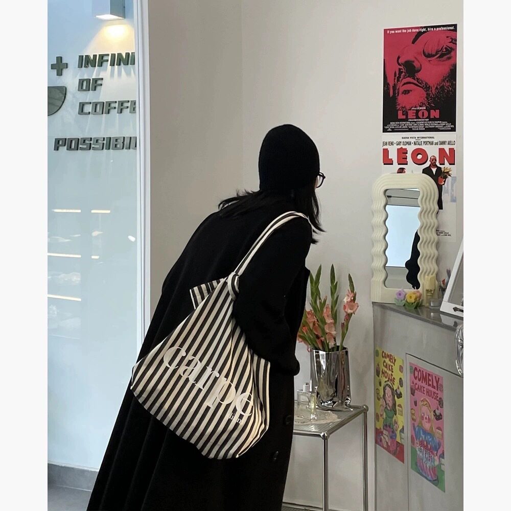 大容量条纹托特包包女2026新款潮时尚文艺单肩帆布包手提环保布袋
