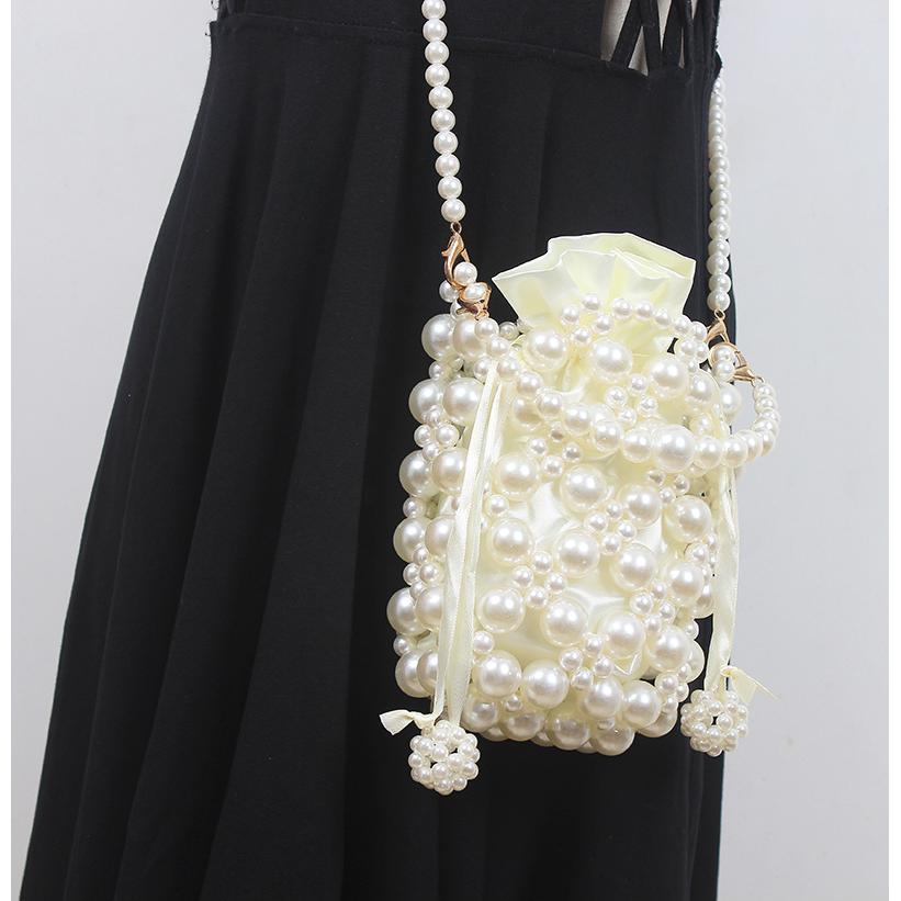 2021夏天新款珍珠包包女斜挎包手工diy串珠材料超仙气流行手拎包