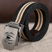 皮带男士 黑蜘蛛动物加厚时尚 平滑扣帆布腰带青年百搭户外休闲裤