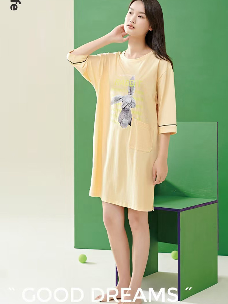 佰伦世家睡裙夏季针织纯棉韩版学生宽松卡通可爱薄款家居服女睡衣