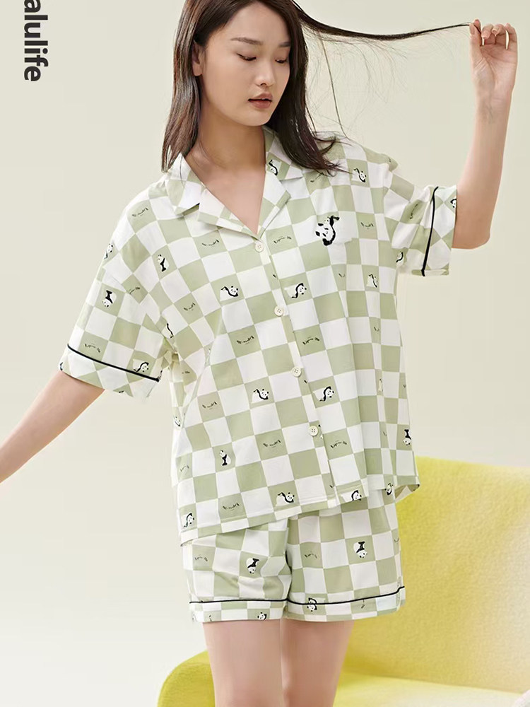 佰伦世家女针织棉格子印花家居服图片