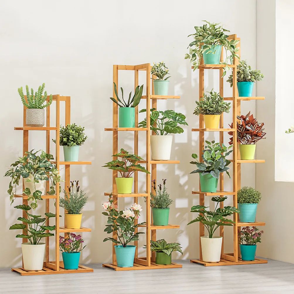 Bamboo 5/ 6 Tier Plant Stand Rack Multiple Flower Pot Hol