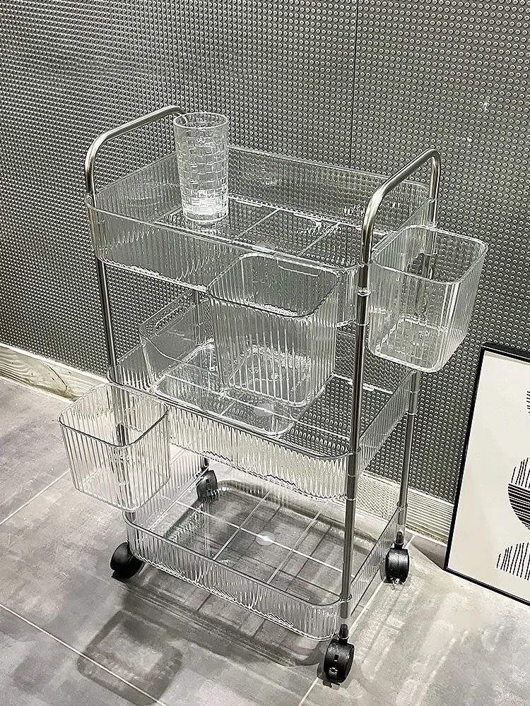 Transparent Storage Rack Trolley Cosmetics Kitchen Bathroom