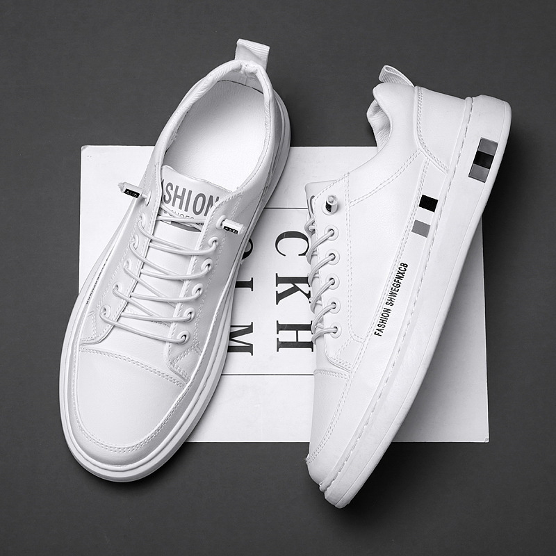 New Stylish Shoes White Leather Sneakers Men Vulcanize Shoes