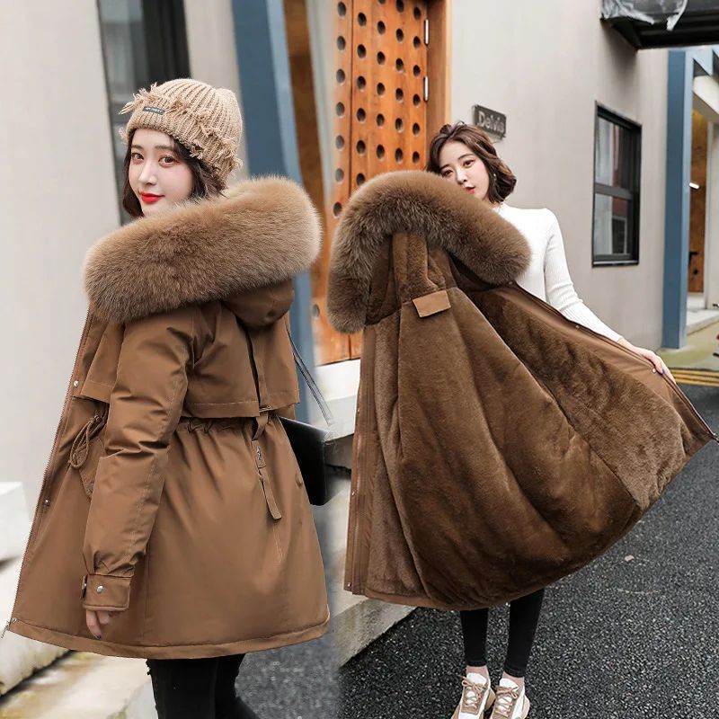 Women Parka Fashion Long Coat Wool Liner Hooded Parkas 2023