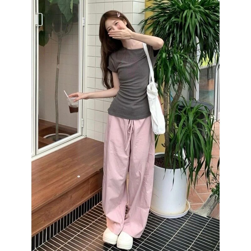 夏季韩系斜肩运动套装女显瘦