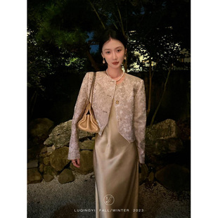 鹭青一原创【知梦】小香外套女设计感春秋国风提花新中式短款上衣