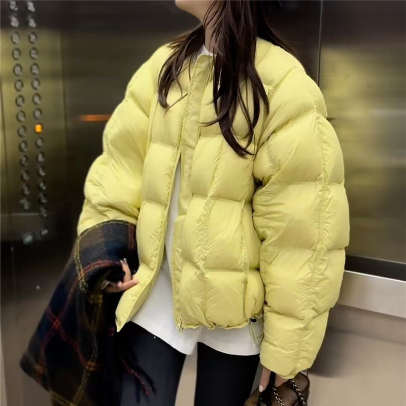 纯色小方块棉服女2025冬季新款