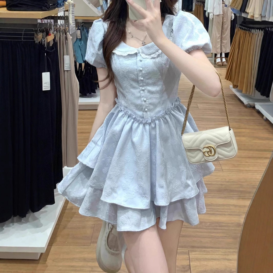 夏季甜美娃娃领收腰显瘦连衣裙