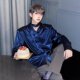 禁欲系水波蓝醋酸缎面飘带垫肩衬衫 男丝带设计感痞帅高级感衬衣潮
