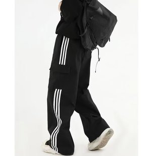 裤子男款美式条纹休闲裤潮流休闲长裤直筒宽松工装裤男士冬装裤子