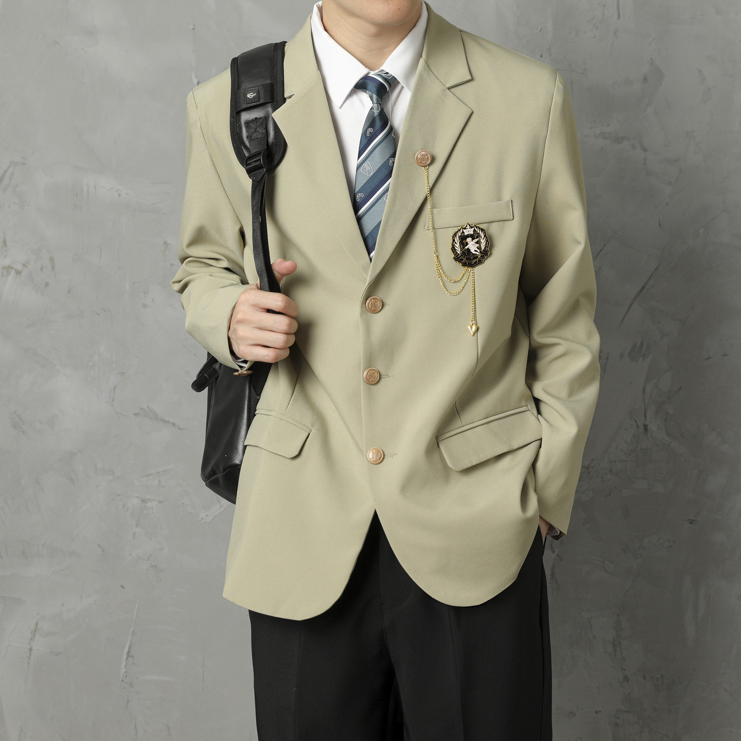 学院风春秋季新款休闲徽章西装外套男士DK制服宽松日系上衣送配饰