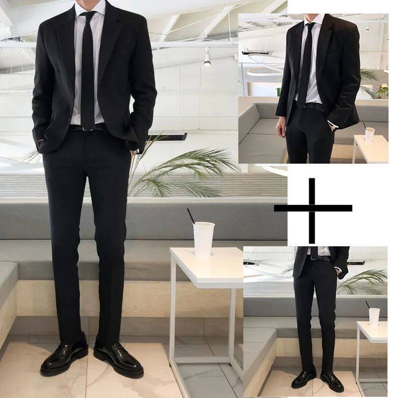 新款DK休闲西装外套男长袖小西服套装韩版学生便服修身九分西裤潮