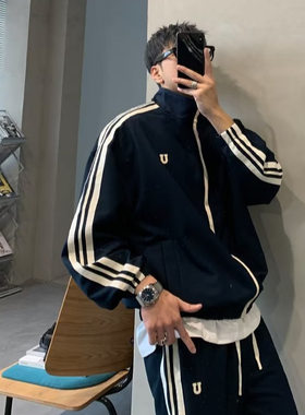港风潮男双杆卫衣情侣套装