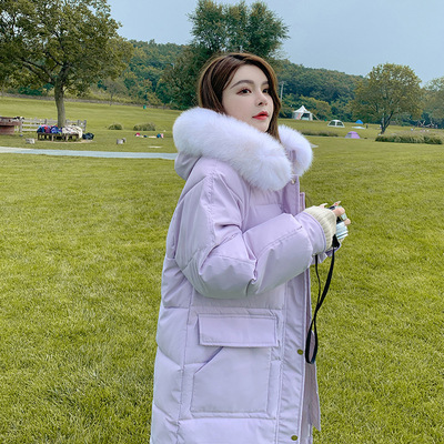 大毛领羽绒棉服女冬季加厚过膝长款棉衣韩版宽松棉袄面包服潮百搭