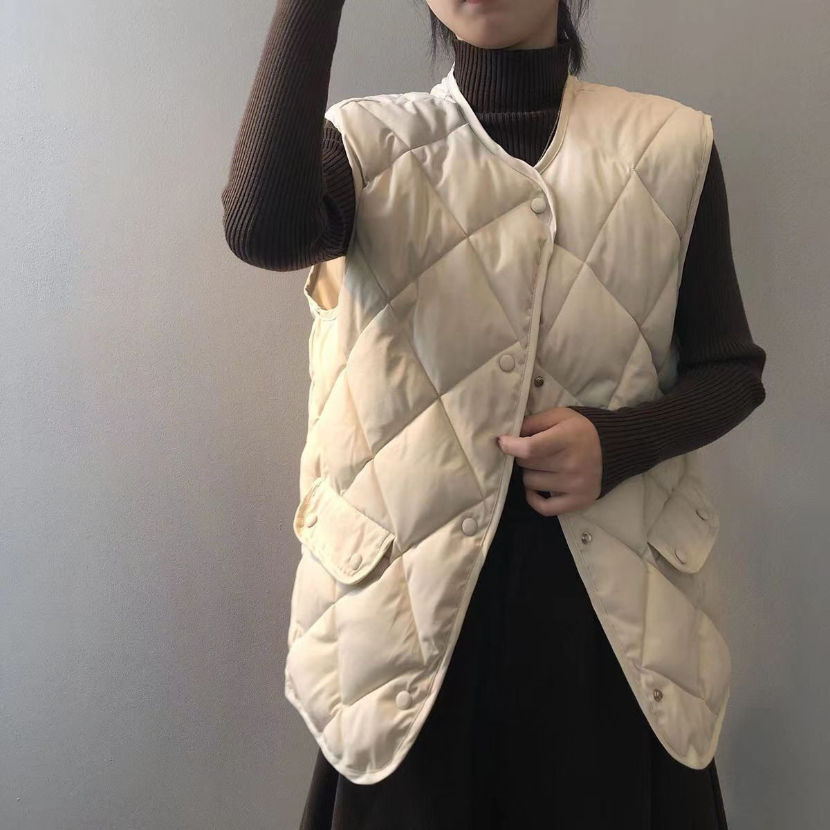 秋冬韩版百搭菱格棉服马甲女