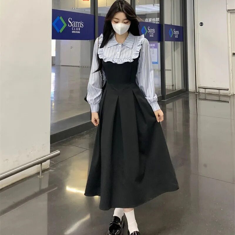 法式学院风假两件衬衫裙大码胖mm