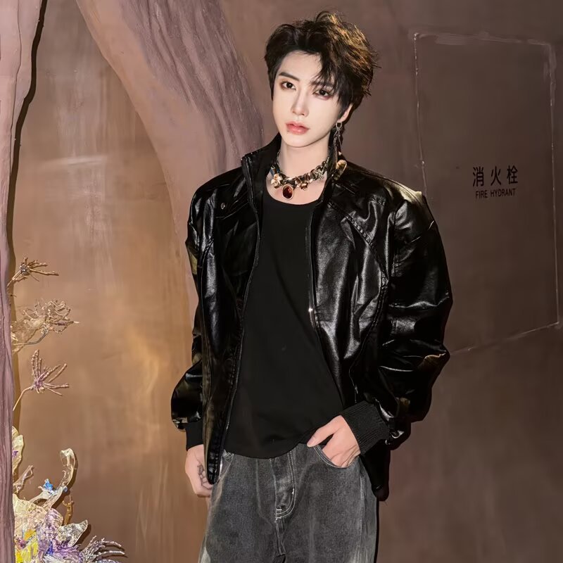 美式复古PU皮痞帅男士夹克