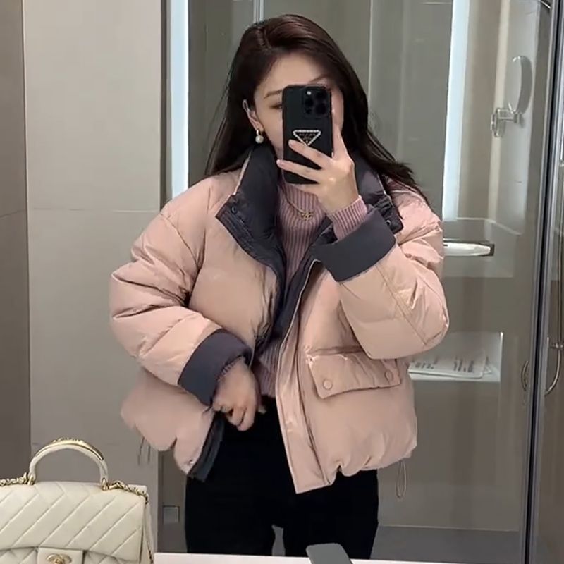 冬季加厚撞色拼接女短款面包服