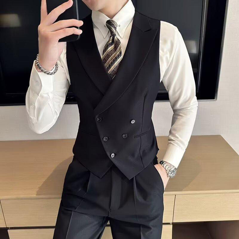 男士英伦商务修身双排扣西装马甲
