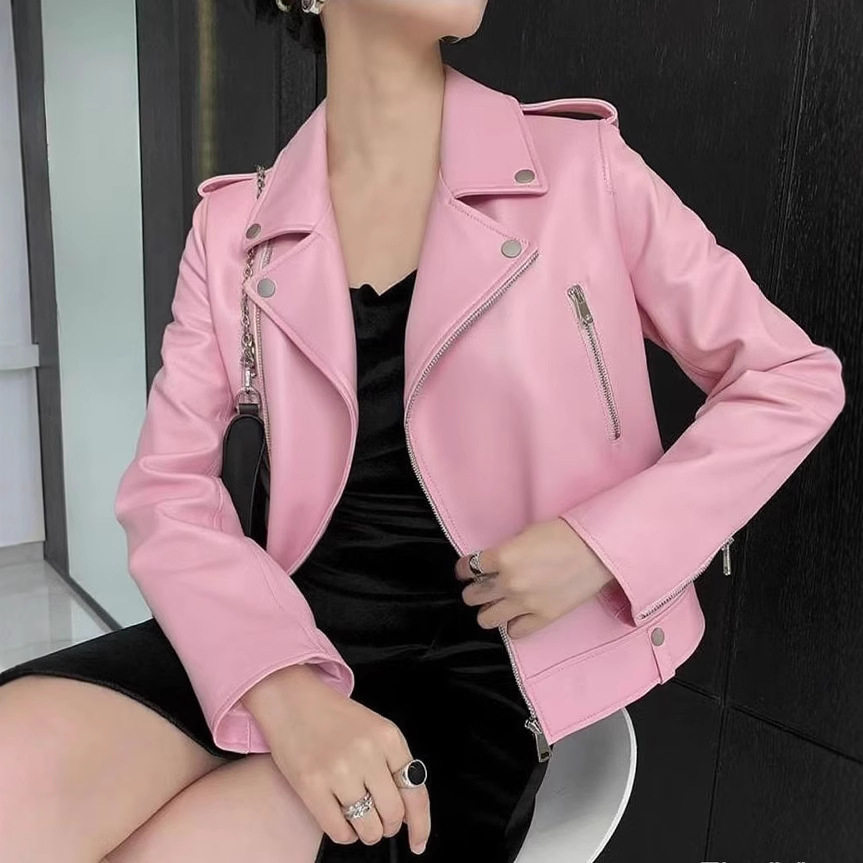 春秋短款机车PU皮衣女大码